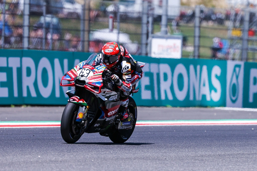 Pecco Bagnaia on the Ducati Lenovo Team bike during the Italian Grand Prix race at Mugello